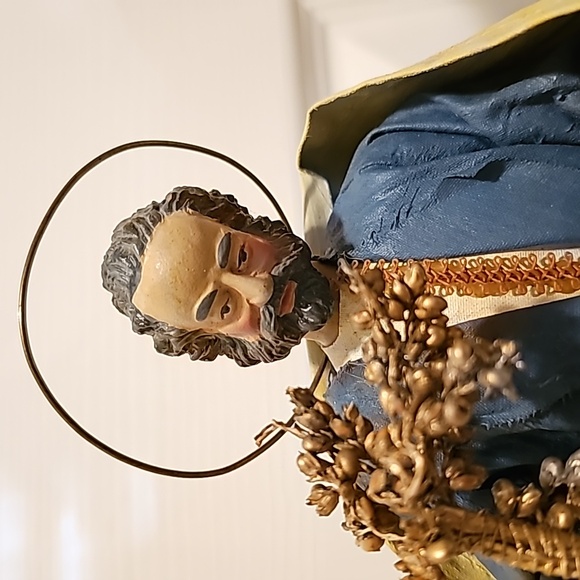 Vintage Joseph Fabric Mache Figure w/ Staff and Wire Halo - Picture 3 of 6